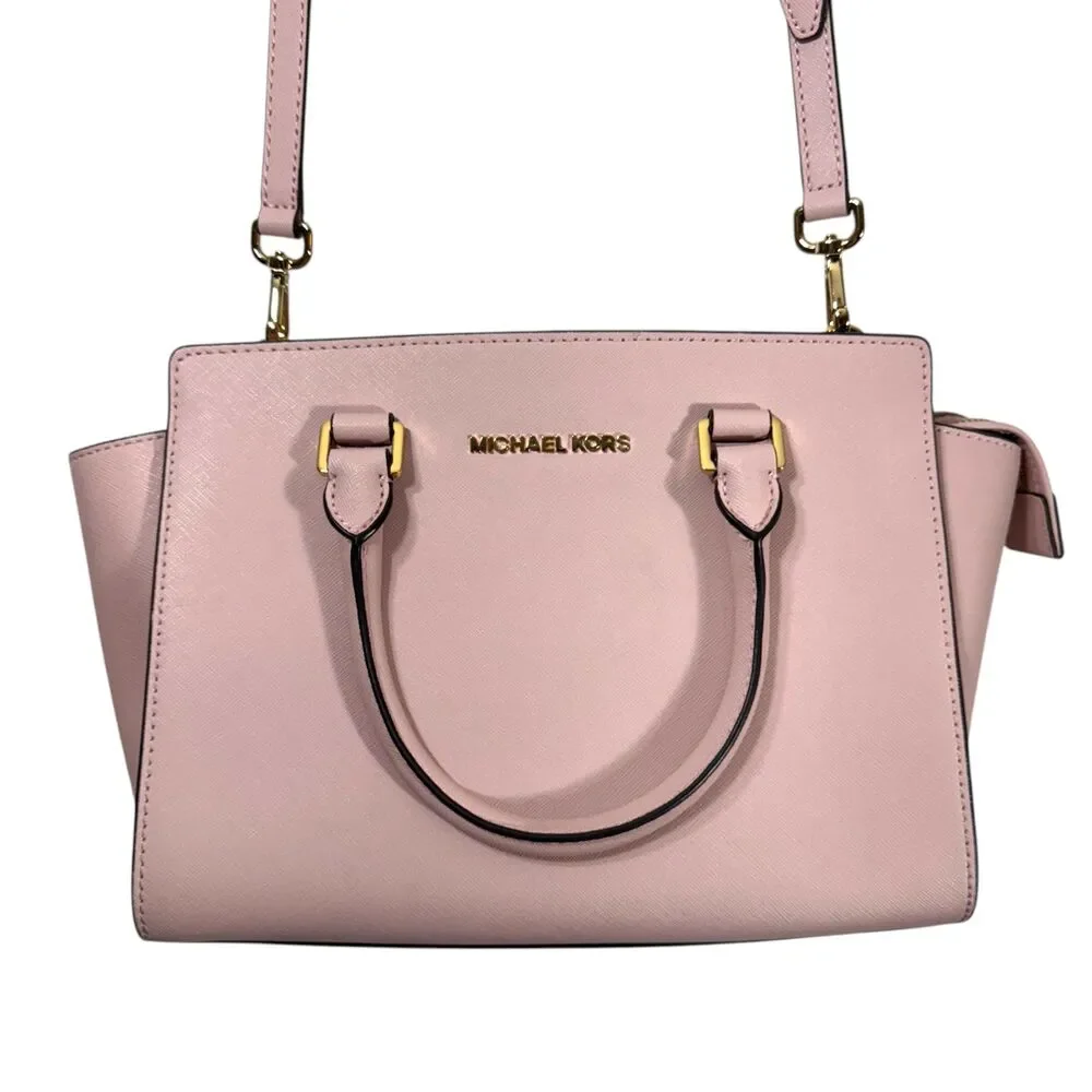 Michael Kors Selma Medium Satchel Blossom Pink Saffiano Crossbody - Picture 15 of 16